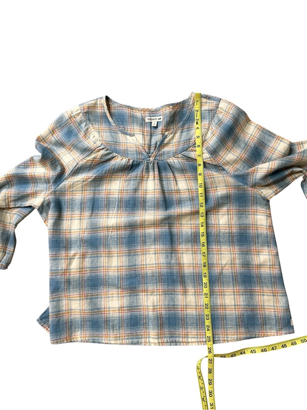 Toad&Co Blue and Cream Plaid Peasant Tunic size Large - Picture 8 of 8